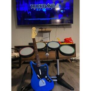 Rock Band 4 Band Kit PlayStation 2-5 Drums + Jaguar Guitar Mic TESTED  -No Game